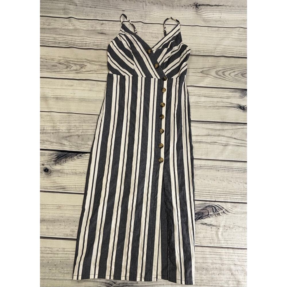 Entro Cotton Linen Blend Sz M Striped Button Spring Dress Vacation